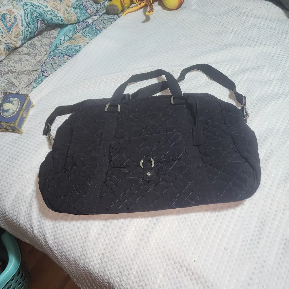 VERA BRADLEY EUC XL WEEKENDER BLACK QUILTED TRAVEL BAG LUGGAGE STYLE - Picture 1 of 9